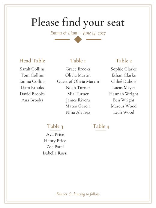 Seating chart poster
