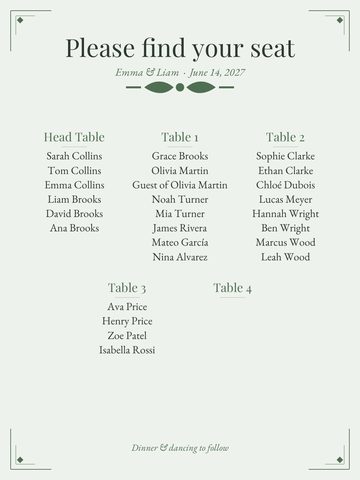 garden seating chart design